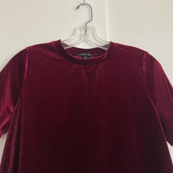 Burgundy Velvet Short Sleeve Top - Picture 2 of 5